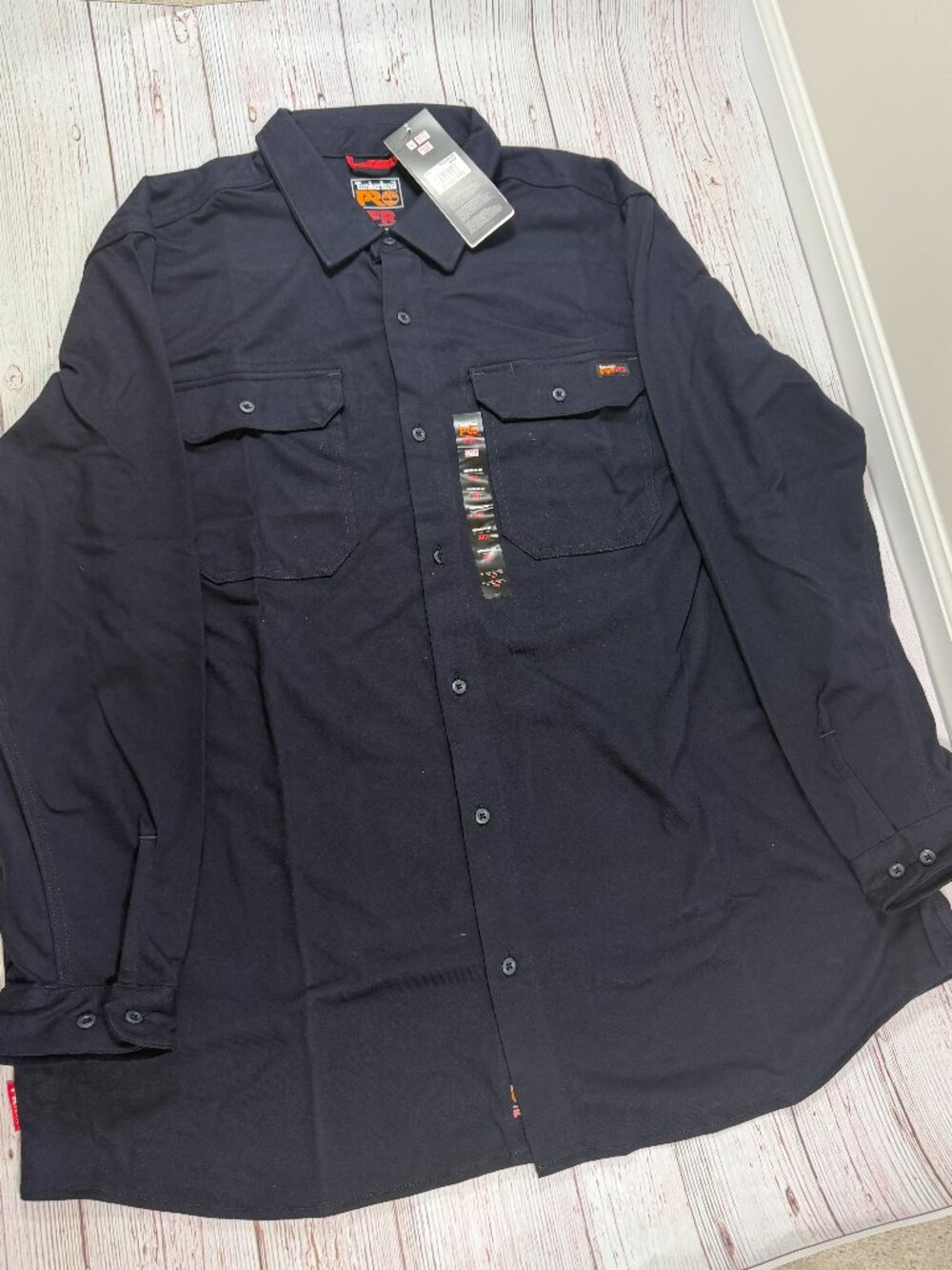 Timberland PRO FR Men’s Navy Long Sleeve Button Front Work Shirt NWT - Picture 5 of 6